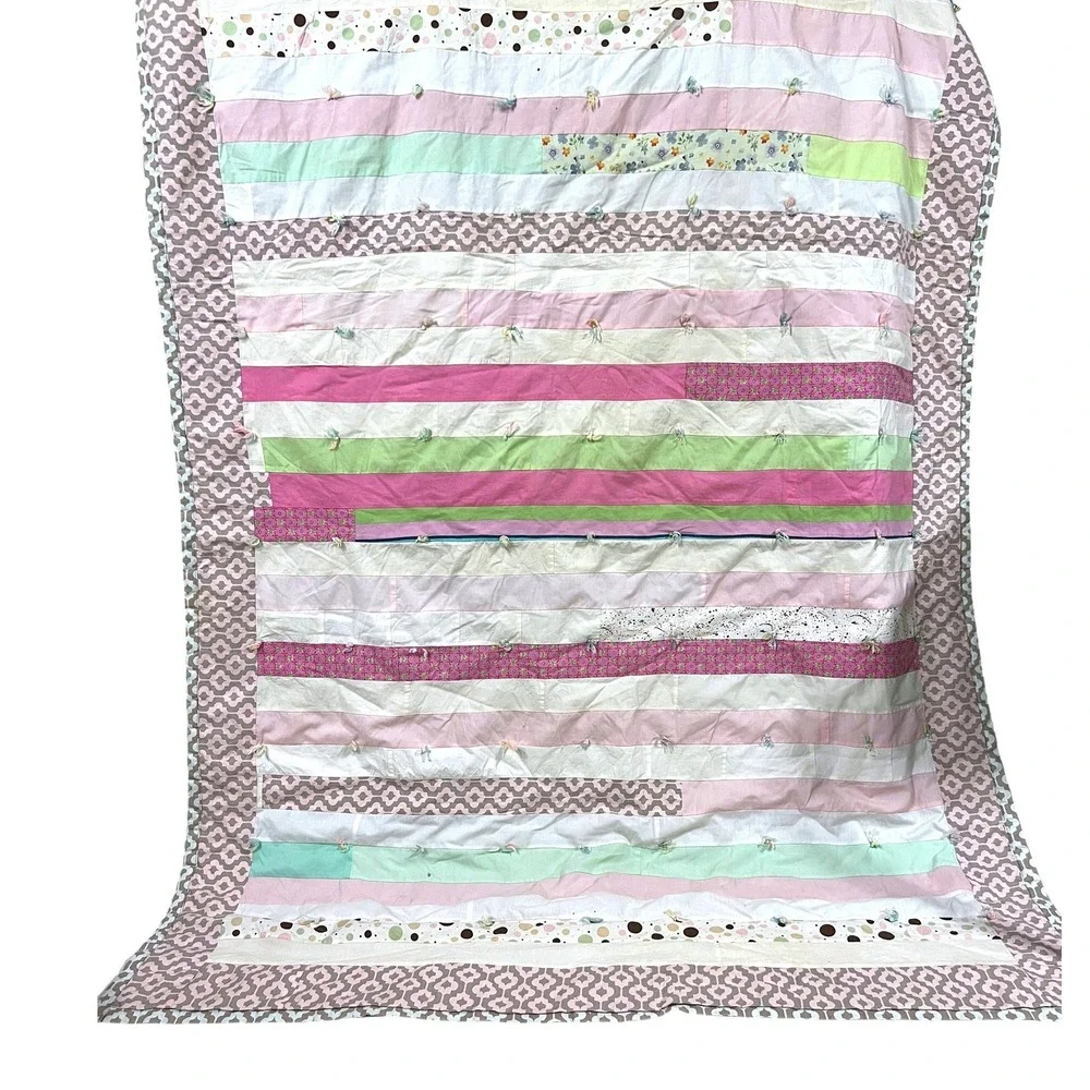 Handmade Grace‎ Lutheran Quilters Patchwork Tied Quilt Pink Green Hibbing MN
